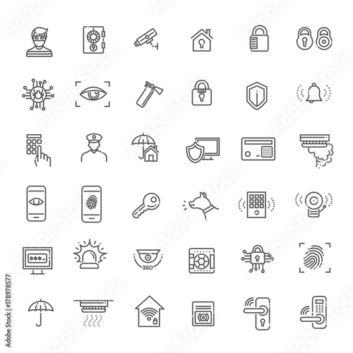 Simple Set of Home Security Related Vector Line Icons