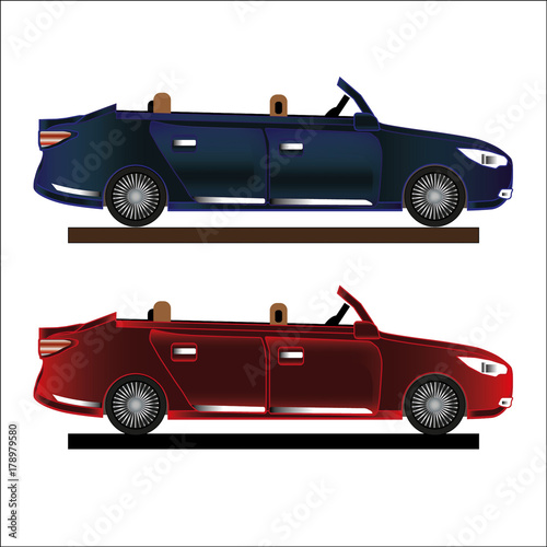 Blue and red car on white background