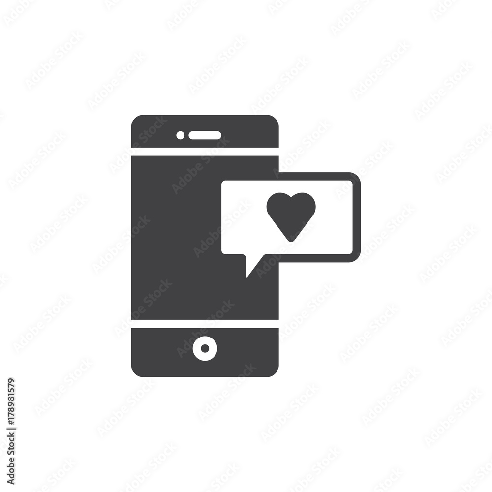 Smartphone with heart message icon vector, filled flat sign, solid pictogram isolated on white. Love chat symbol, logo illustration. Smartphone with heart message icon vector, filled flat sign, solid pictogram isolated on white. Love chat symbol, logo illustration.