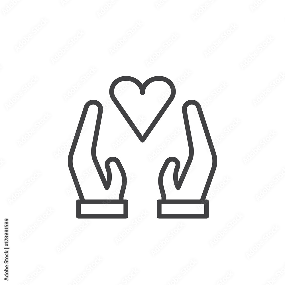 Hands with heart line icon, outline vector sign, linear style pictogram isolated on white. Love symbol, logo illustration. Editable stroke Hands with heart line icon, outline vector sign, linear style pictogram isolated on white. Love symbol, logo illustration. Editable stroke