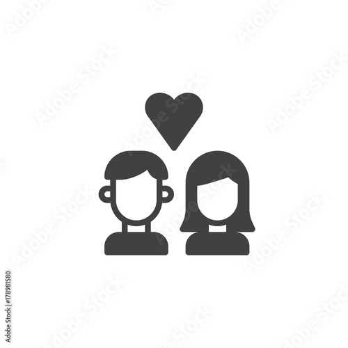 Couple in love with heart icon vector, filled flat sign, solid pictogram isolated on white. Love symbol, logo illustration.