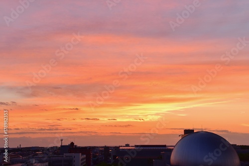 Blazing Orange Sunrise Sky Over Miyazaki Science Center