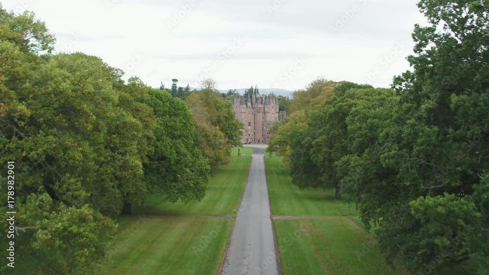Stunning aerial shot of Glamis Castle in Angus, Scotland Stunning aerial shot of Glamis Castle in Angus, Scotland