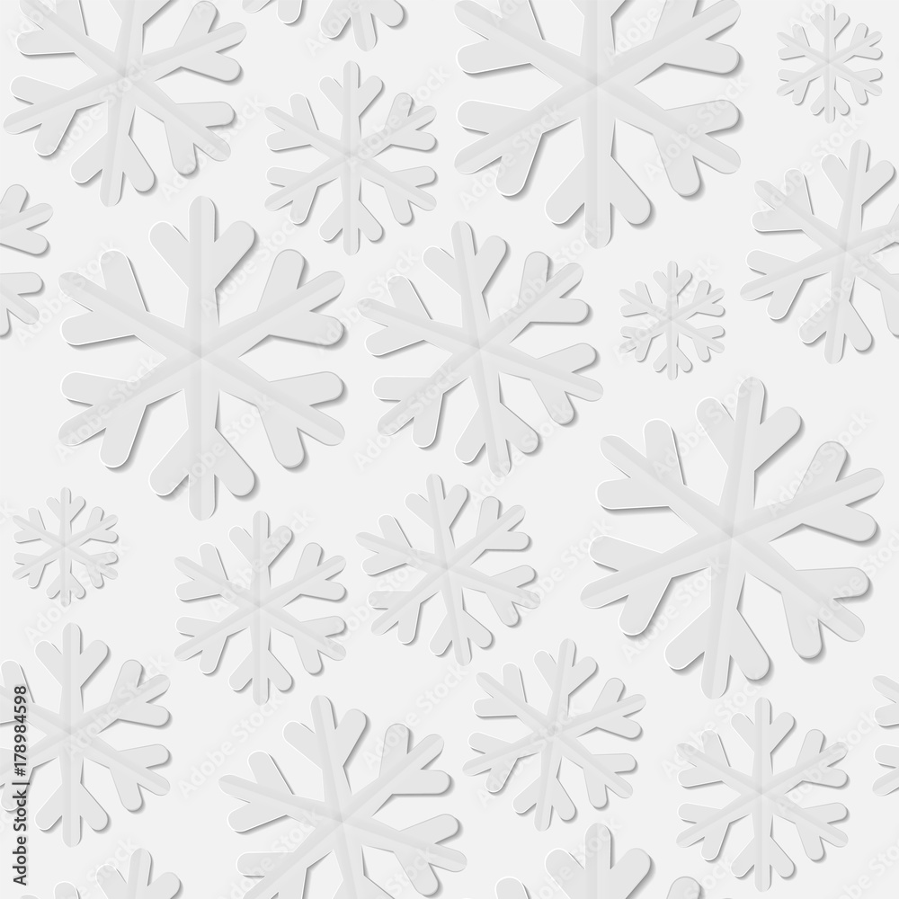 Fototapeta Bezszwowe zimowy wzór, białe płatki śniegu, Boże Narodzenie i nowy rok tło, wystrój wakacje. Ilustracji wektorowych