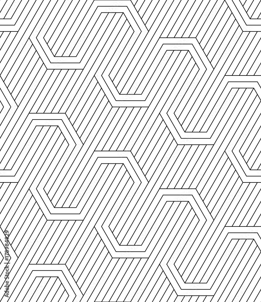 Vector seamless pattern. Modern stylish texture. Repeated geometric pattern with hexagonal tiles against the background of oblique bands Vector seamless pattern. Modern stylish texture. Repeated geometric pattern with hexagonal tiles against the background of oblique bands