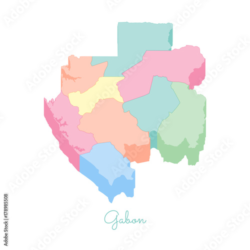 Gabon region map: colorful isometric top view. Detailed map of Gabon regions. Vector illustration.