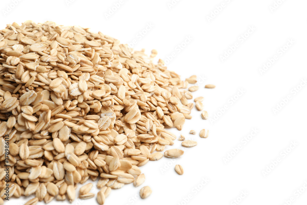 Raw oatmeal on white background Raw oatmeal on white background
