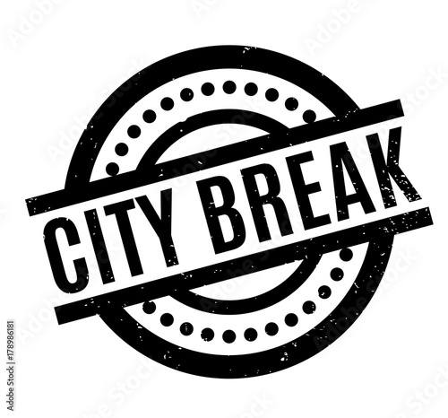 City Break rubber stamp. Grunge design with dust scratches. Effects can be easily removed for a clean, crisp look. Color is easily changed.