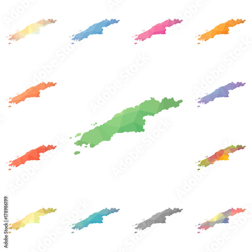 Hydra geometric polygonal, mosaic style island maps collection. Bright abstract tessellation, low poly style, modern design. Hydra polygonal maps for your infographics or presentation.