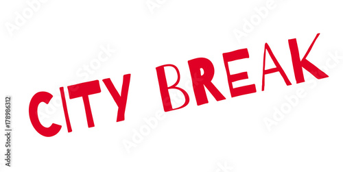 City Break rubber stamp. Grunge design with dust scratches. Effects can be easily removed for a clean, crisp look. Color is easily changed.