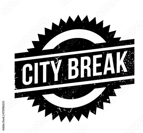 City Break rubber stamp. Grunge design with dust scratches. Effects can be easily removed for a clean, crisp look. Color is easily changed.