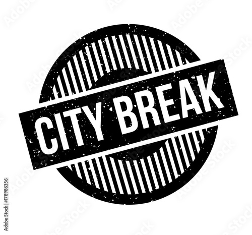 City Break rubber stamp. Grunge design with dust scratches. Effects can be easily removed for a clean, crisp look. Color is easily changed.