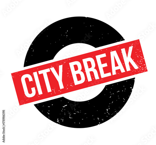 City Break rubber stamp. Grunge design with dust scratches. Effects can be easily removed for a clean, crisp look. Color is easily changed.