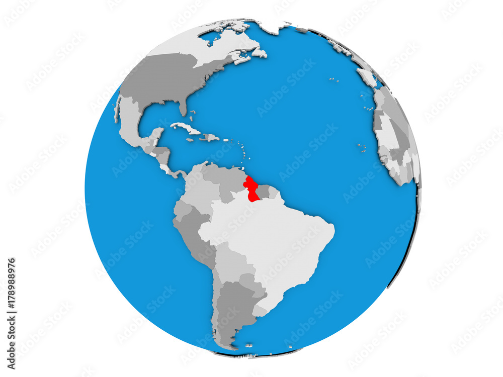 Guyana on globe isolated