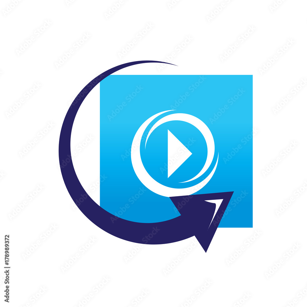 replay video symbol, play sign with arrow, symbol design, isolated on white background.