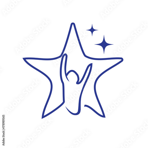 Konstfotografi hope star symbol, person raises his hands in outline of star, star symbol, hope symbol, isolated on white background