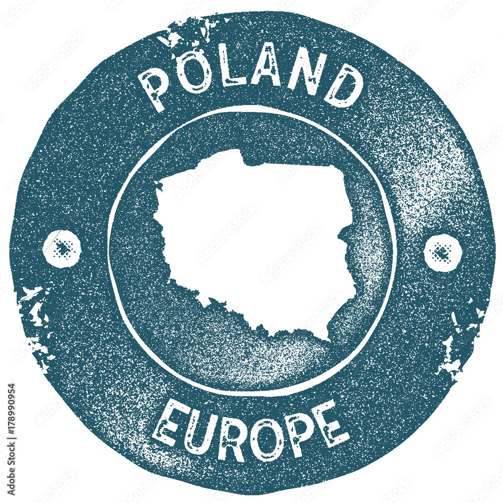 Obraz premium Poland map vintage stamp. Retro style handmade label. Poland badge or element for travel souvenirs. Rubber stamp with country map silhouette. Vector illustration.