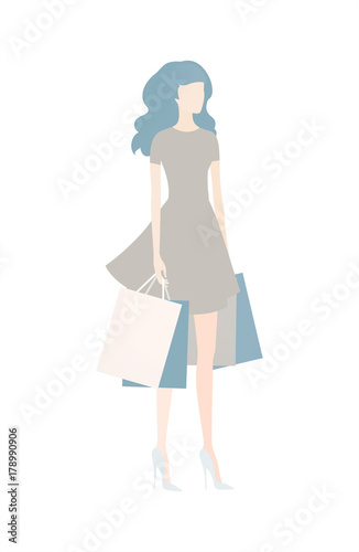 Elegant young woman with shopping bags. Vector