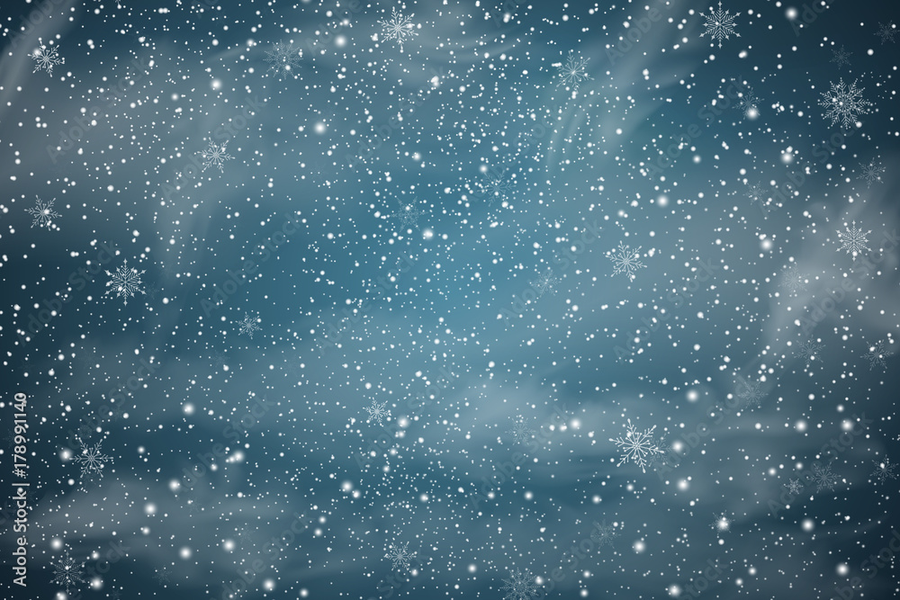 Obraz premium Winter landscape with Falling Christmas snow. Snowflakes, snowfall. Vector illustration.