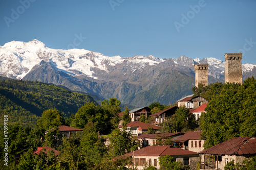 Mountain village in the region of Svaneti, Georgia. Ancient towers