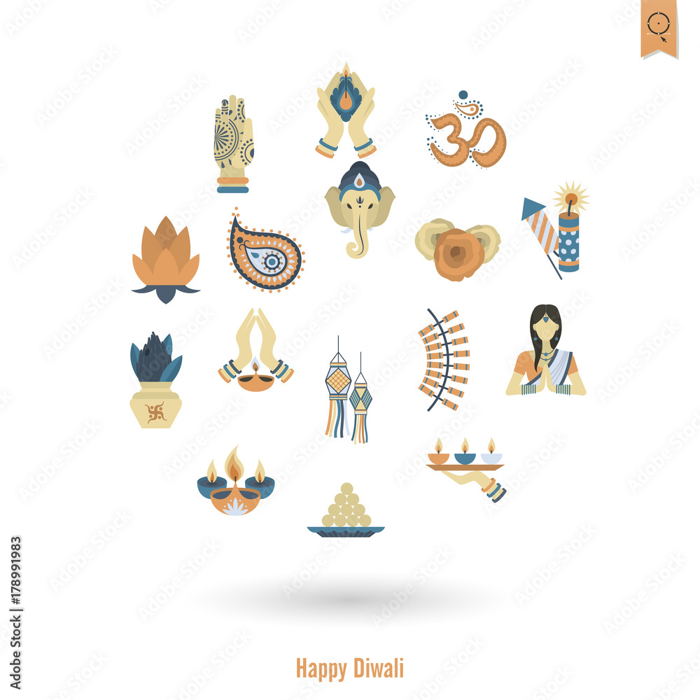 Fototapeta premium Diwali. Indian Festival Icons