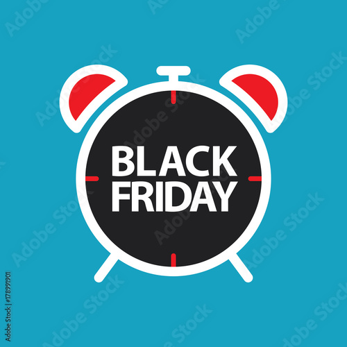 flat black friday alarm clock on blue