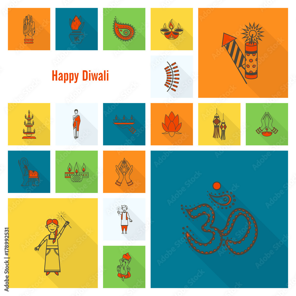 Fototapeta premium Diwali. Indian Festival Icons