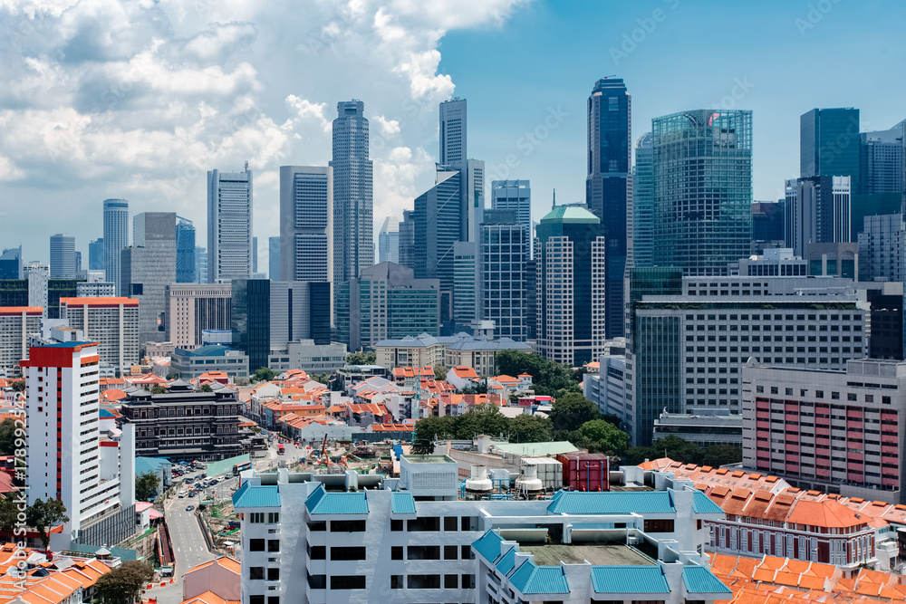 Obraz premium Singapore city skyline. Downtown and Chinatown districts
