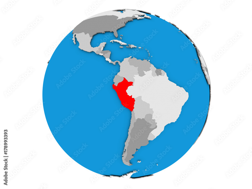 Peru on globe isolated