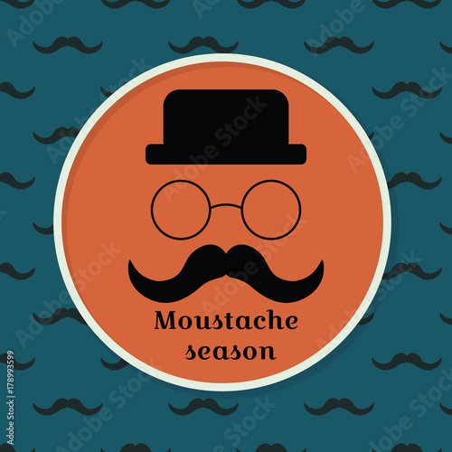 Season moustache. Vector illustration with a mustache, hat and glasses