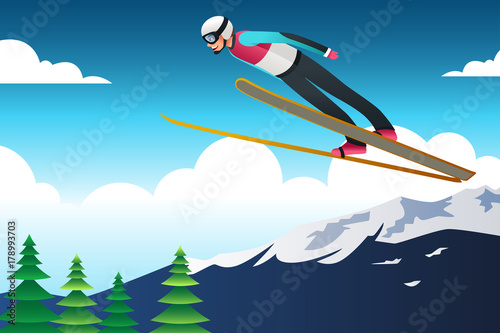 Fotografija Ski Jumping Athlete in Competition Illustration