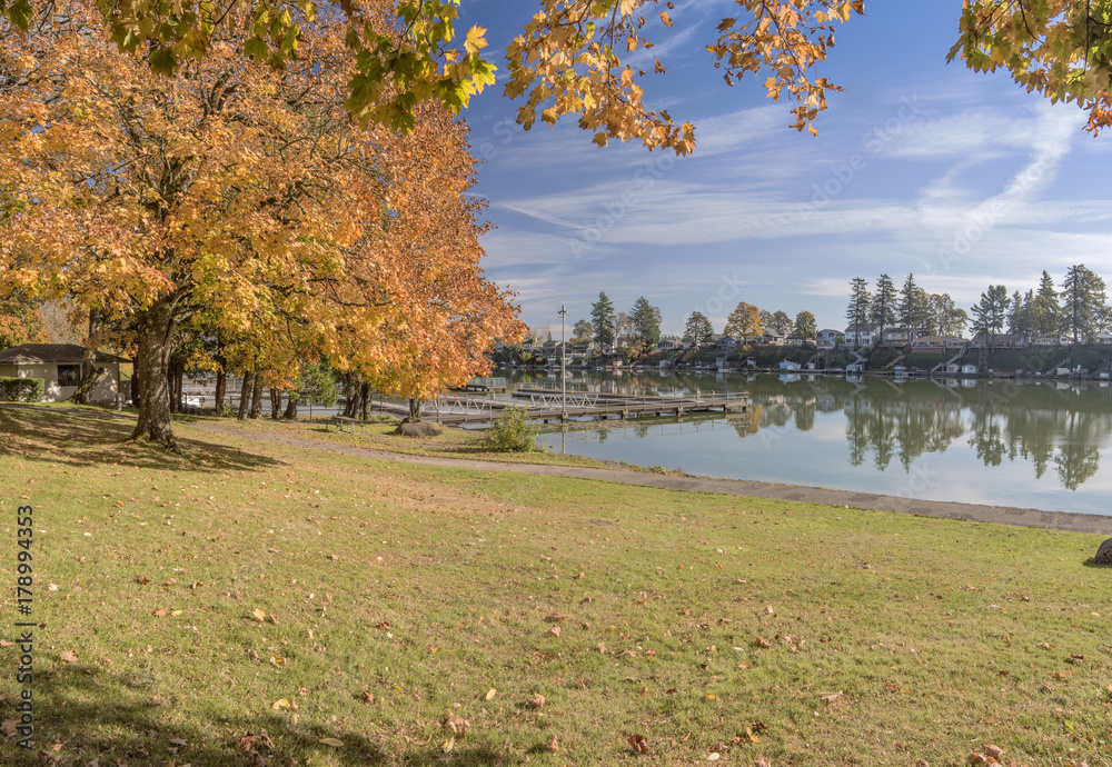 Autumn in Blue Lake park Fairview Oregon