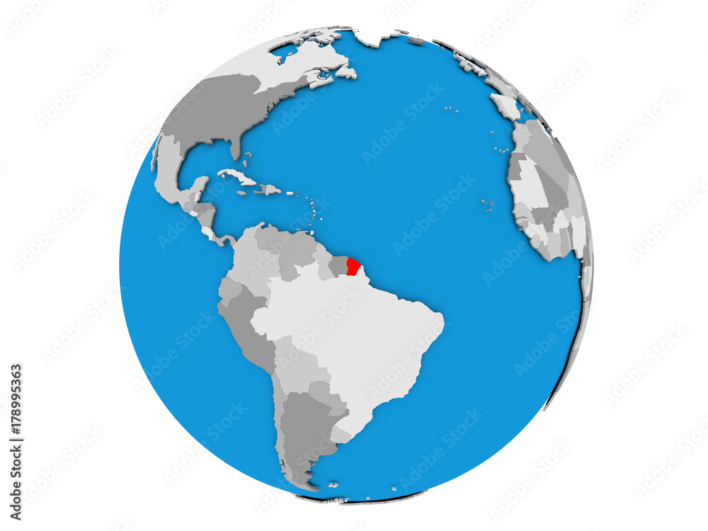 French Guiana on globe isolated