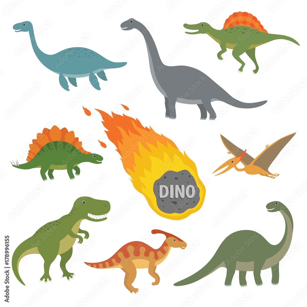 Vector illustration of happy Cartoon Dinosaur Character Set