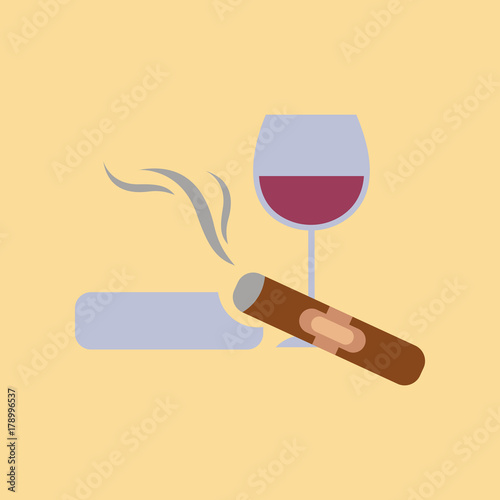 flat icon stylish background poker cigar glass of wine