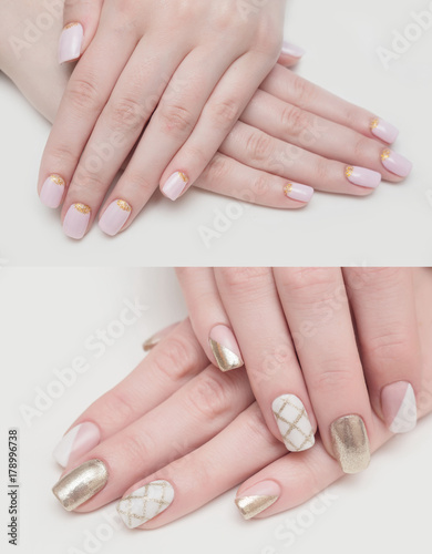 Very beautiful silver metallic nails closeup gel, acrylic