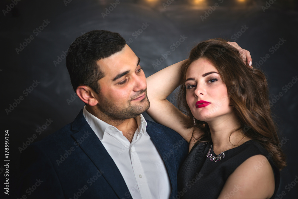 portrait of a pair of brunettes male and female portrait of a pair of brunettes male and female