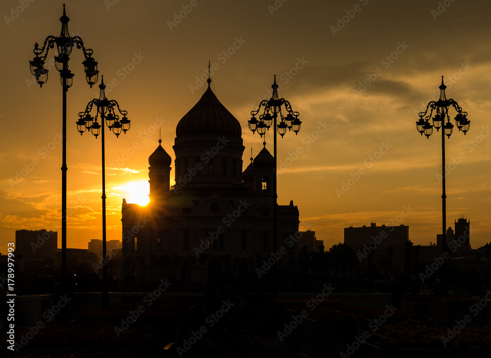 Sunset View to Christ the Savior Cathedral in Moscow