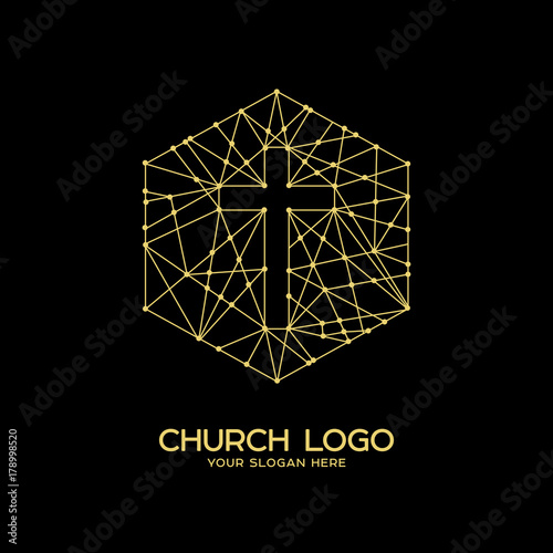 Church logo. Christian symbols. The Cross of the Savior and the Lord Jesus Christ