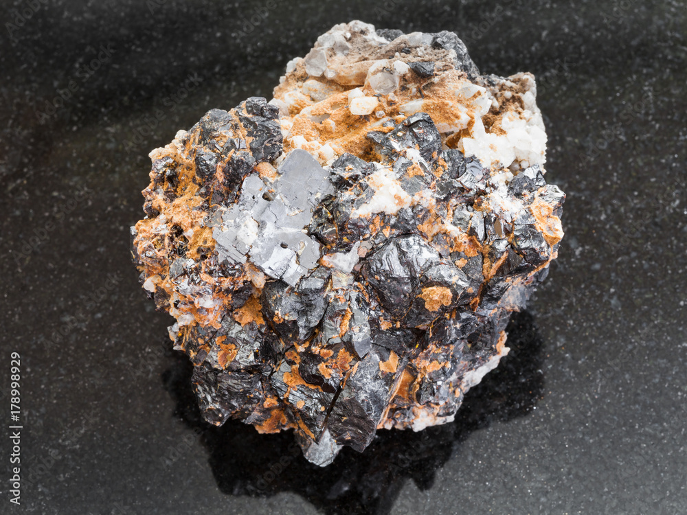 raw Sphalerite with Galena ore on dark background