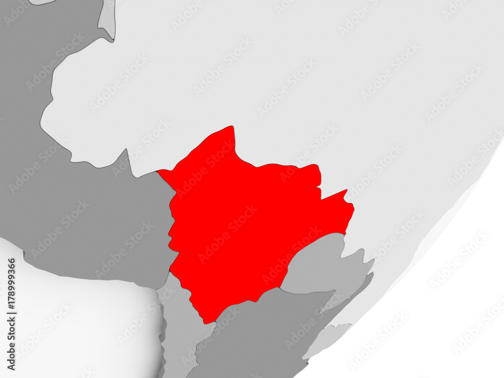 Fototapeta premium Bolivia in red on grey map