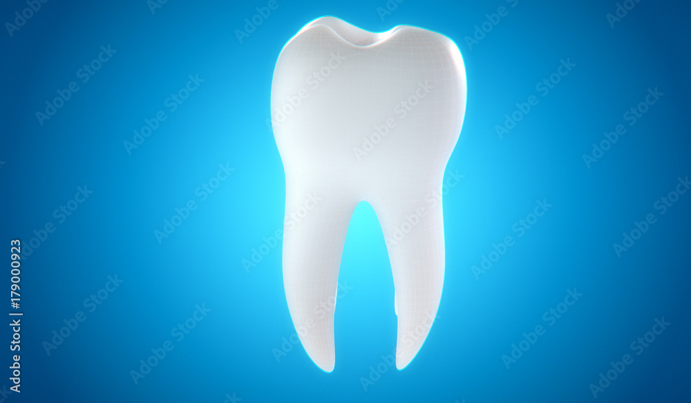 healthy white 3d rendering tooth on the blue banckground. healthy white 3d rendering tooth on the blue banckground.