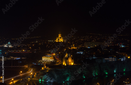 The view of night Tbilisi from the nariqala fortress