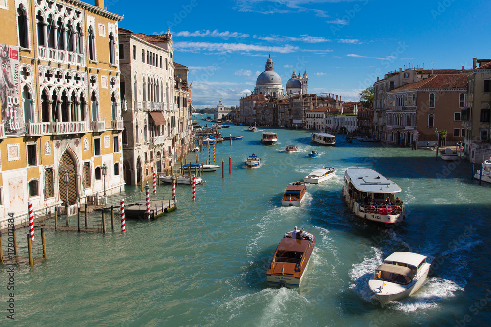 A view from the Ponte dell'Accademia bridge to the Grand Canal in Venice, Italy