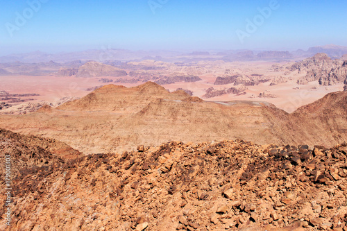 Panoramic view from mountain Jebel Umm Adaami - the highest peak in Jordan.