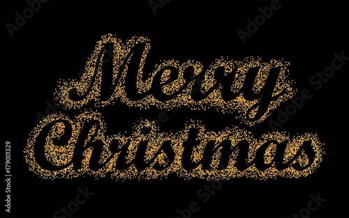 Merry Christmas with Gold glitter texture design for Xmas card. Golden shimmer background. Vector Illustration