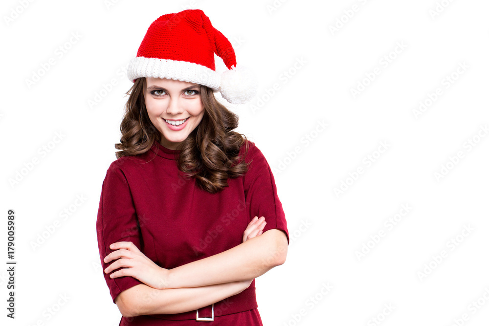 Pretty woman in santa hat Isolated. Pretty woman in santa hat Isolated.