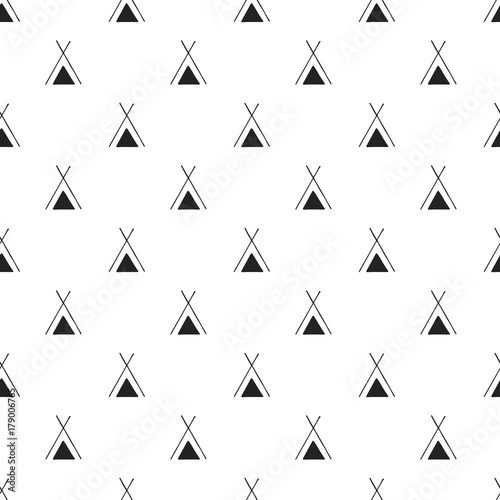 Cute hand drawn nursery seamless pattern with wigwam in scandinavian style. Vector illustration