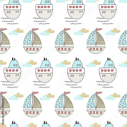 Unique hand drawn seamless pattern with abstract shapes. Vector illustration in scandinavian style