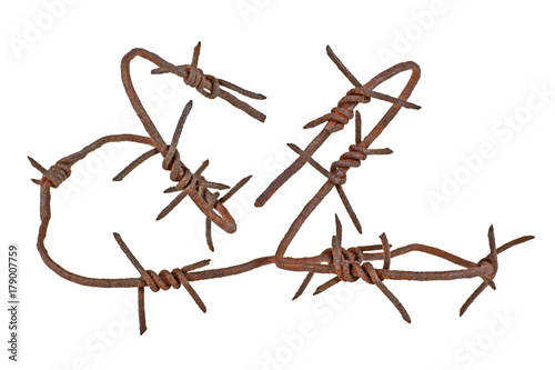 Rusty barbed wire over white background © domnitsky